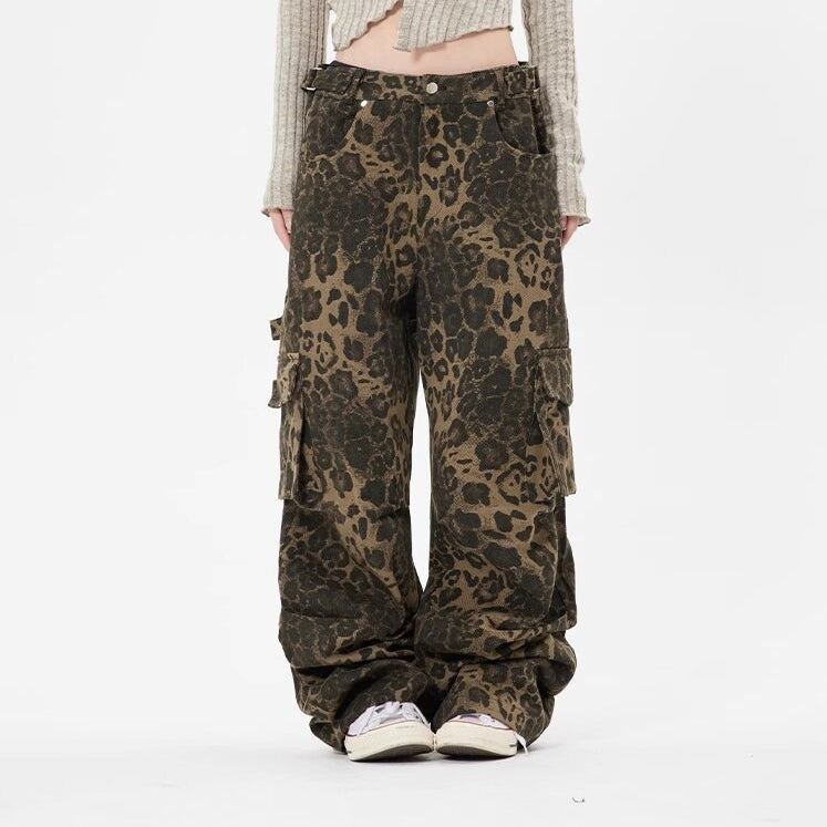 Pantalones Retro de Estampado de Leopardo para Mujer y Hombre