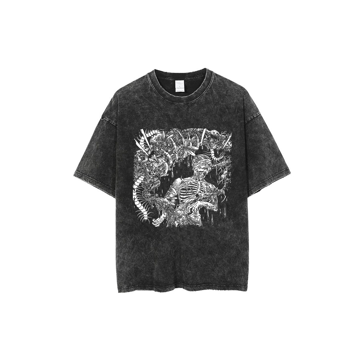 Camiseta Grunge para Hombre con Estampado de Calavera, y Efecto Lavado